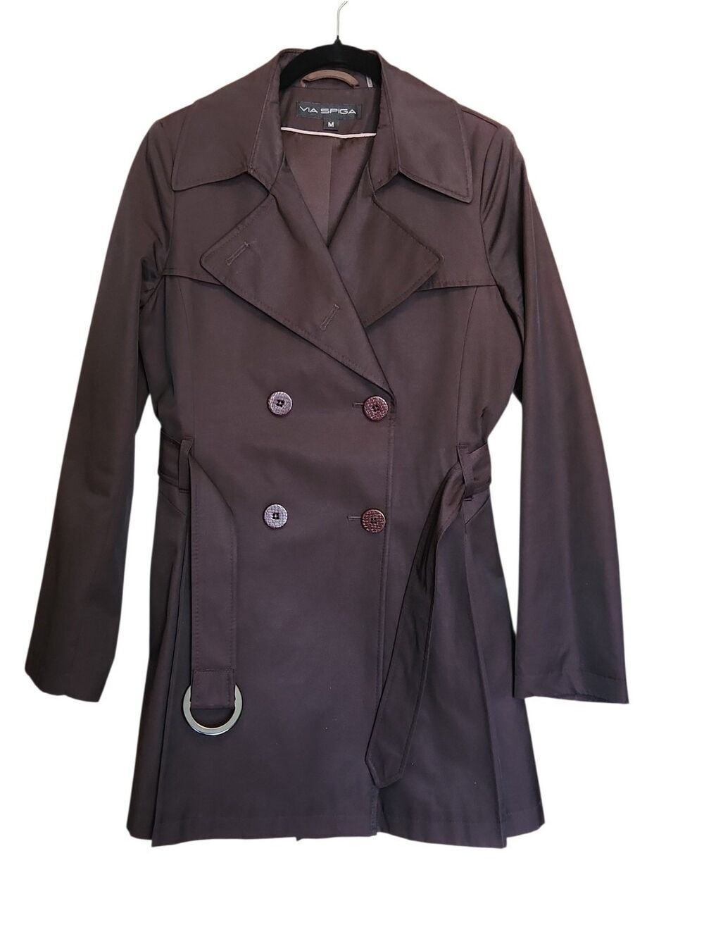 VIA SPIGA BROWN BELTED TRENCH COAT JACKET COTTON BLEND POCKETS MEDIUM - Picture 7 of 12